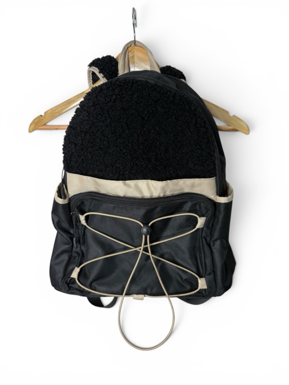 C&C California fleece and Nylon Backpack  Black and Cream